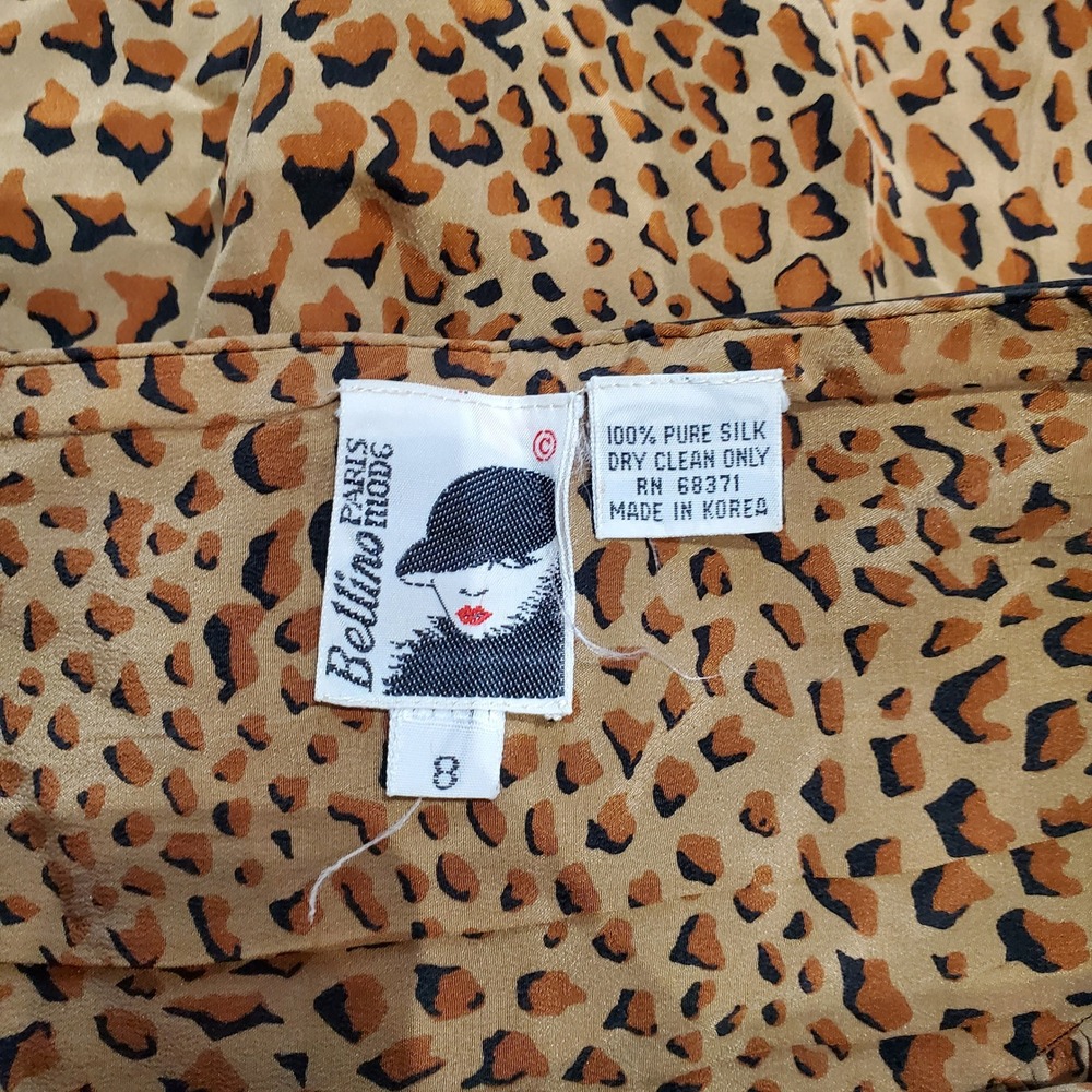 Bellino Paris Moda Leopard Print Maxi Skirt Black Leather Trim Button Front Sz 8 - Picture 7 of 7